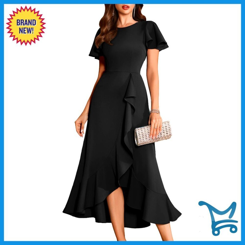Flutter Sleeve Formal Cocktail Dress Elegant Asymmetrical Evening Party Wear